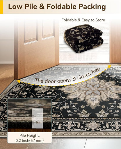 RELEANY Area Rugs 4'x5' Washable Non-Slip, Floral Vintage Distress Print - Image 4