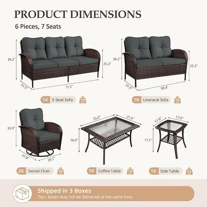 UPHA 6 Pieces Patio Furniture Sets, Wicker Outdoor Sofa Set - Image 2