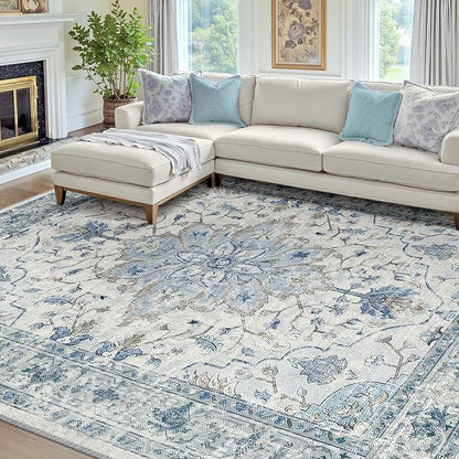 RELEANY Area Rugs 7'x9' Washable Non-Slip, Floral Vintage Distress Print - Image 2