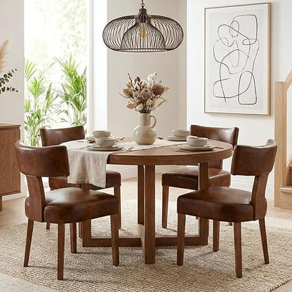 HNY Century Modern Dining Chairs Set of 4, Farmhouse PU Leather Upholstered by HNY