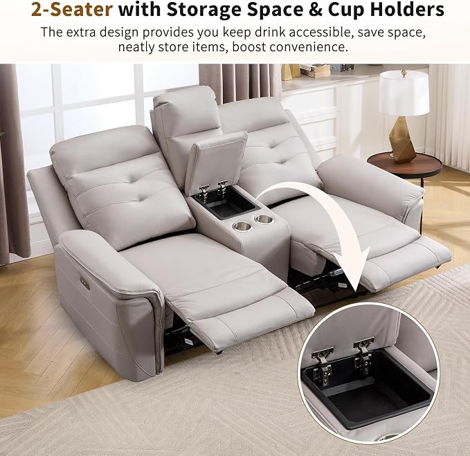 ANJ Power Oversized Reclining Sofa Couch Set of 2, Breathable Faux Leather - Image 5