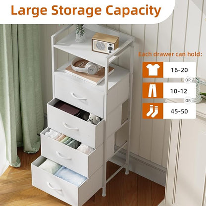 Somdot White Nightstand with 4 Drawers, Vertical Storage Tower Fabric Dresser - Image 5