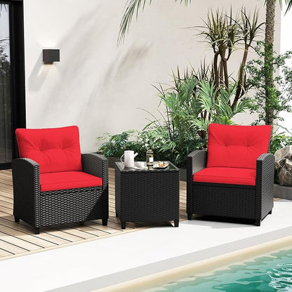 Tangkula 3 Pieces Patio Furniture Set, Rattan Conversation Set w/Soft Seat & - Image 3