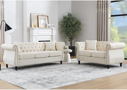 2 Piece Chesterfield Velvet Combination Sofa by Unknown