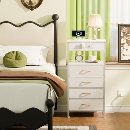 Furnulem Night Stand with Charging Station, Dresser with PVC & Fabric Drawers - Image 2