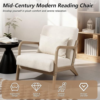 Modern Accent Chair with Wooden Frame & Linen Fabric, Mid Century Modern Chair - Image 6