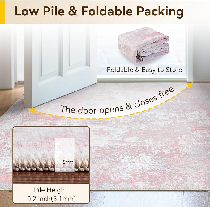 RELEANY Washable Area Rugs 4'x5' Non-Slip Modern Abstract Soft - Image 6
