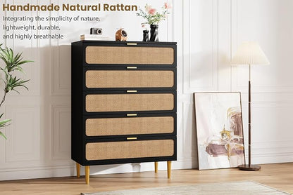 GarveeHome Rattan 5 Drawer Dressers - Image 6