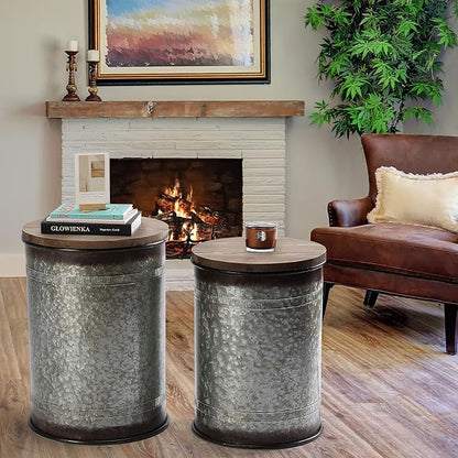 Rustic Storage Ottoman Seat Stool, Farmhouse Accent Side Table, Antique - Image 7