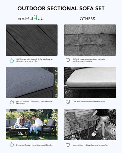 SERWALL Outdoor Sectional Sofa Set, 5-piece Outdoor Modula Couch Set - Image 7