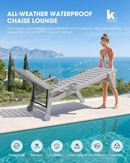 KINGYES HDPE Lounge Chair Outdoor, Patio Chaise Lounge Recliner - Image 7