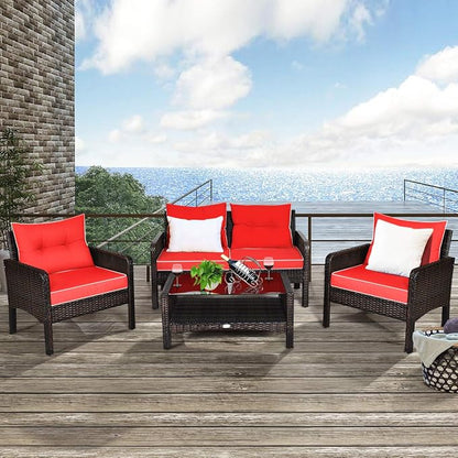 Tangkula 4 Piece Patio Furniture Set, Outdoor Wicker Conversation Set - Image 3