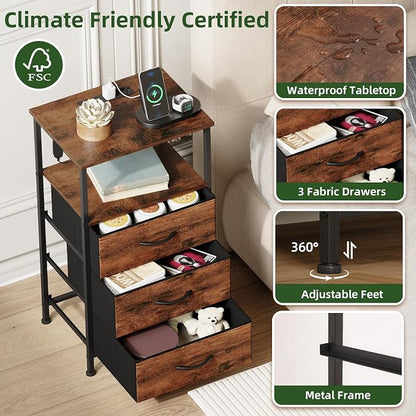 Somdot Tall Nightstand with Charging Station and LED Light - Image 6