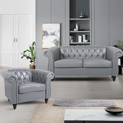 QHITTY 2 Piece Living Room Set, Sectional Chesterfield Sofa Chair Contemporary - Image 8