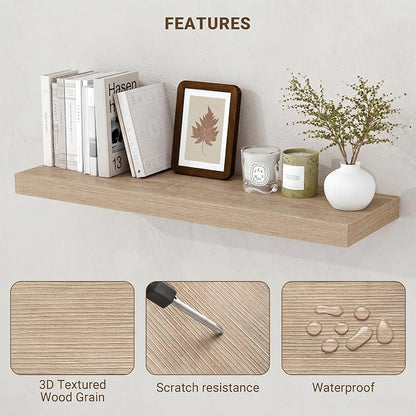Acovy 16 Inch Floating Shelves, 3D Textured Wood Grain, Wooden Shelves - Image 5