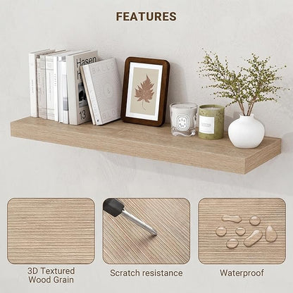 Acovy 36 Inch Floating Shelves, 3D Textured Wood Grain, Wooden Shelves - Image 5