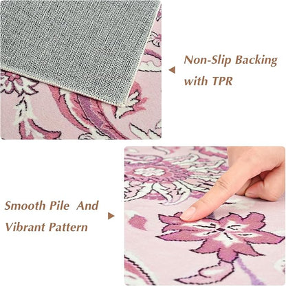 Area Rugs for Living Room, 4x6 Washable Rugs for Bedroom, Non-Slip Floral - Image 3