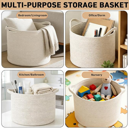 115L Extra Large Woven Cotton Rope Blanket Basket - Image 5