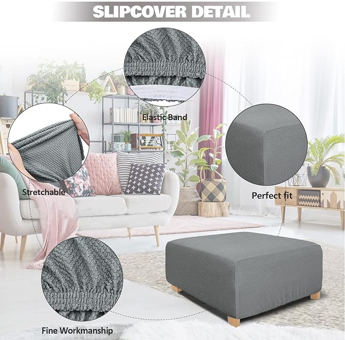 NeColorLife Rectangle Ottoman Cover Jacquard Fabric Slipcover Thick Stretchable - Image 2