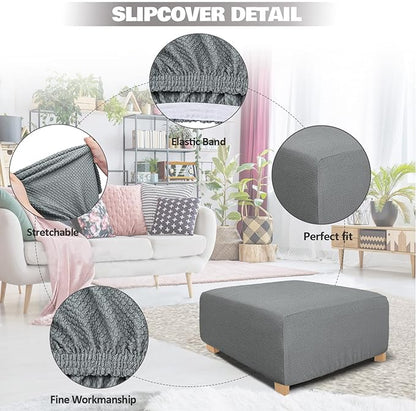 NeColorLife Rectangle Ottoman Cover Jacquard Fabric Slipcover Thick Stretchable - Image 2
