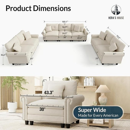HERA'S HOUSE 3 Pieces Modular Sectional Sofa Sets, Oversized Couch Set - Image 9