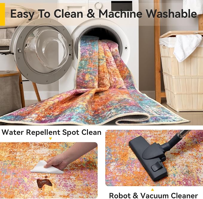RELEANY Washable Area Rugs 6'x9' Non-Slip Modern Abstract Soft - Image 5