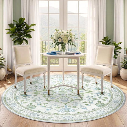 RELEANY Area Rugs Round 5ft Washable Non-Slip, Floral Vintage Distress Print - Image 2