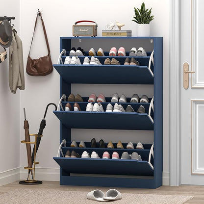 BORNOON Shoe Cabinet with 3 Flip Drawers, Hidden Wood Shoe Cabinet, - Image 7
