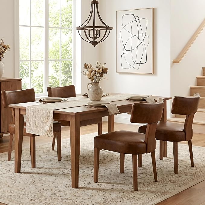 HNY Mid Century Modern Dining Chairs Set of 2, Farmhouse PU Leather Upholstered - Image 7