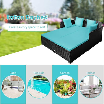 Tangkula Outdoor Rattan Daybed, Sunbed Wicker Furniture w/Spacious Seat - Image 9
