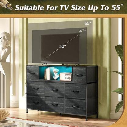 WLIVE Black Dresser TV Stand for 45, 55 inch TV, Entertainment Center - Image 7