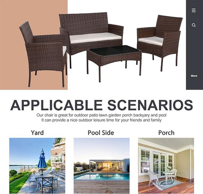 Shintenchi 4 Piece Outdoor Patio Furniture Set, Wicker Rattan Patio - Image 7