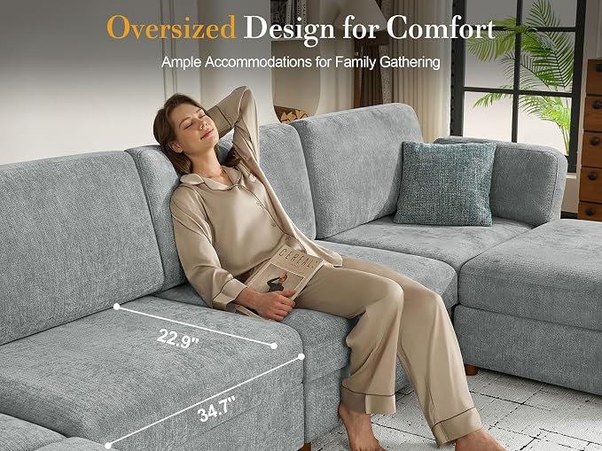 Oversized Modular Sectional Sofa, Solid Wood Frame Sofa, Removable Washable - Image 6