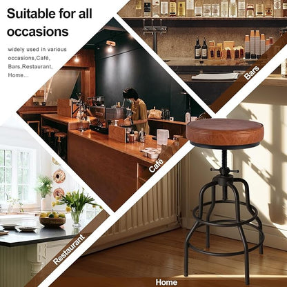 LOKKHAN Industrial Bar Stools-Swivel Leather Metal Bar Stool-20-27 Inch Tall - Image 7