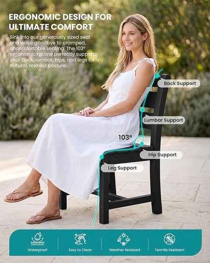 SERWALL HDPE Dining Set for 6: 1 Umbrella Hole Table, 4 Armless + 2 Armchairs. - Image 2