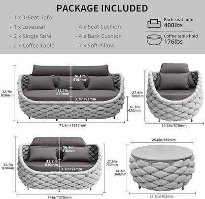 TWT Outdoor Patio Furniture Set 6 Pieces Aluminum Sectional Sofa, Metal Patio - Image 2