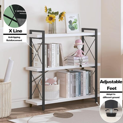 HCHQHS Bookshelf, 3-Tier Industrial Bookcase, Open Book Shelf, Freestanding - Image 3