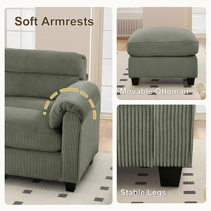 HAOMARKETS Corduroy 4-Piece Sofa Set, Upholstered Ottoman Set of 2, Loveseat - Image 4