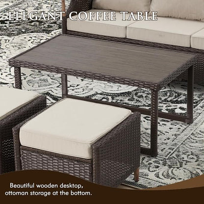 MELLCOM 7 Piece Patio Furniture Set Wicker Patio Conversation Set Rocking - Image 6