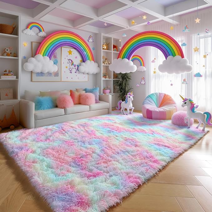 PAGISOFE 4x6 Rainbow Fluffy Soft Plush Area Rugs - Image 3