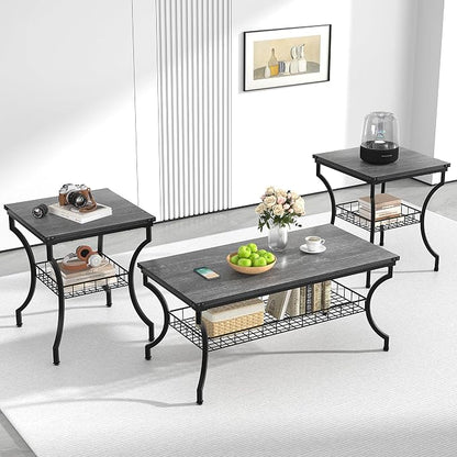 VECELO 3 Pieces Living Room Table Sets, Coffee and End Tables by VECELO