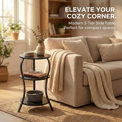 Vintage Small Round Side Table, 3-Tier Slim Waist Circular End Table - Image 9
