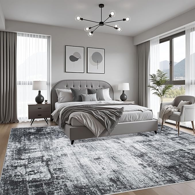 8x8 Area Rug Living Room Rug: Washable Modern Abstract Soft Thin Rug Indoor - Image 3