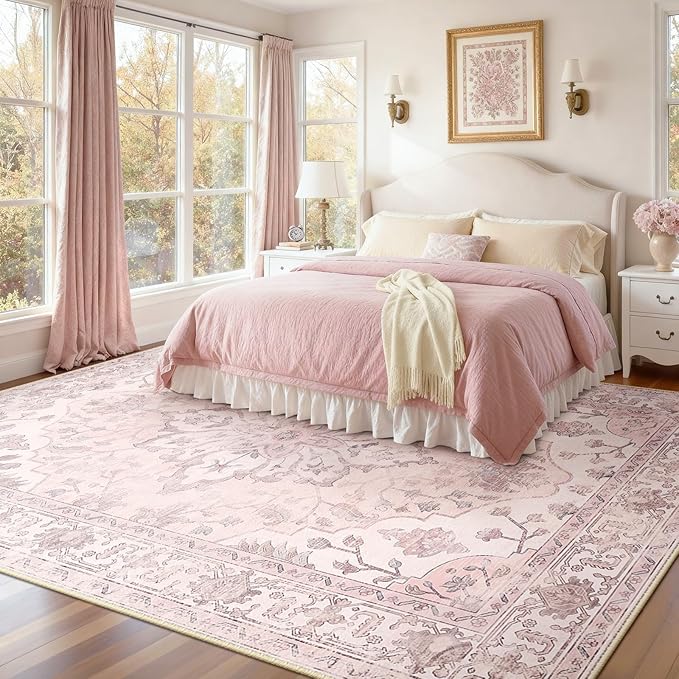 RELEANY Area Rugs 9'x12' Washable Non-Slip, Floral Vintage Distress Print - Image 2
