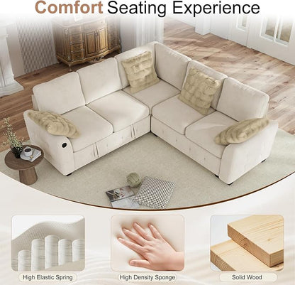 Hanherry Sectional Couch with Pull Out Sofa Bed, Chenille Sleeper Sofa with 2 - Image 7