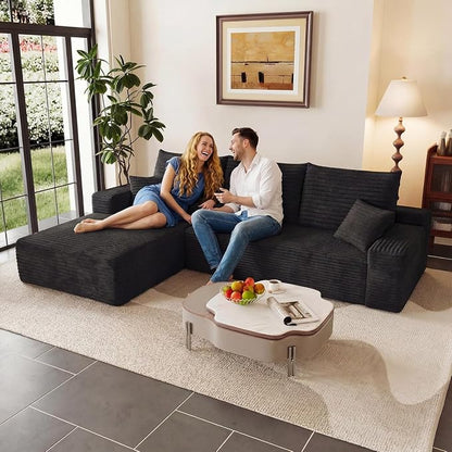 107.5" Cloud Sectional Couch L-Shaped Chaise, Comfy Corduroy Boneless Couch by ODUWA