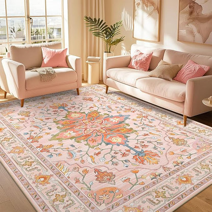 RELEANY Area Rugs 6'x9' Washable Non-Slip, Floral Vintage Distress Print - Image 4