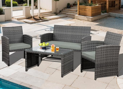 JAMFLY 4 Piece Outdoor Patio Furniture Set, Outdoor Wicker Rattan Chairs - Image 2