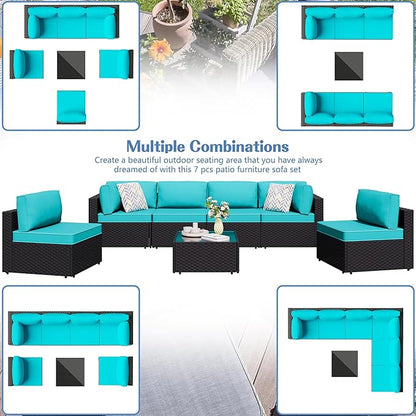 Shintenchi 7 Pieces Outdoor Patio Sectional Sofa Couch, PE Wicker Furniture - Image 4