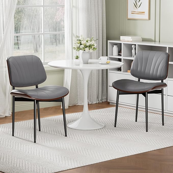 REONEY Dining Chairs Set of 8, Mid-Century Modern Upholstered PU Leather Chairs - Image 8